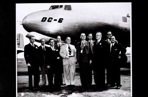 Swedish Commission and airline presidents in front of a Douglas Aircraft Company DC-6