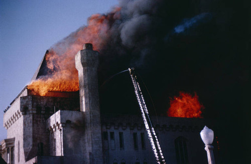 Flames engulf the Deauville Club originally built on the site of the North Beach Bathhouse in Santa Monica