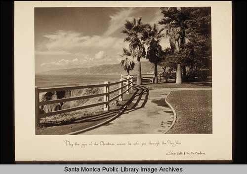 Christmas card of Palisades Park looking towards the Santa Monica Mountains from Cleo Walt and Martin Carlson