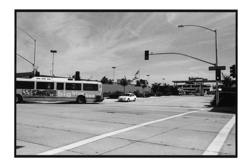 Big Blue Bus leaving facility at Colorado Avenue and Sixth Street, Santa Monica, Calif., March 2011