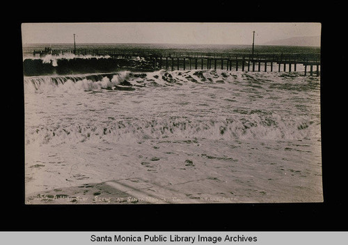 High surf around the Santa Monica Pier