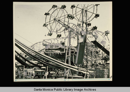 Pacific Ocean Park amusement pier Sky Ride and ferris wheel, Santa Monica, Calif