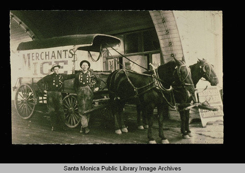 Team and wagon belonging to the Merchants Ice Company in Santa Monica, Calif