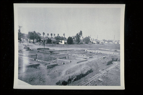 Construction of the Santa Monica Municipal Pool bathhouse foundation, September 6, 1950