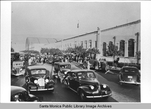 Automobiles arriving at the Douglas Aircraft Company Santa Monica plant