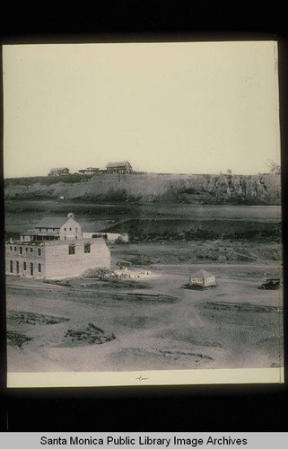 Panorama of the mouth of Santa Monica Canyon showing Tract Office and Adelaide Drive