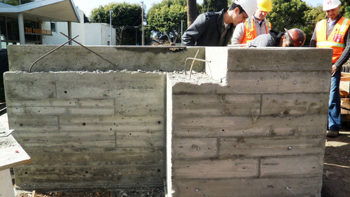 Sample concrete wall at the construction site of Pico Branch Library, February 21, 2013, Santa Monica, Calif