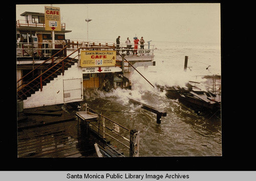 Santa Monica Pier battered from storm damage of January 27, 1983