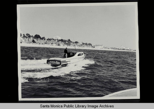 Santa Monica Recreation Department Life Guard Boat cruising in the bay on August 11, 1954