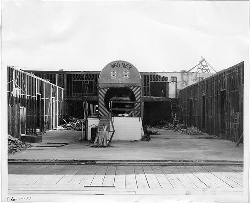 Partially-demolished site of Ocean Park Pier's 'Toonerville' fun house in January, 1958, Santa Monica, Calif