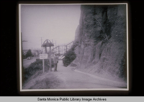 Sequoia Land Company sign at the foot of the palisades, Santa Monica, Calif