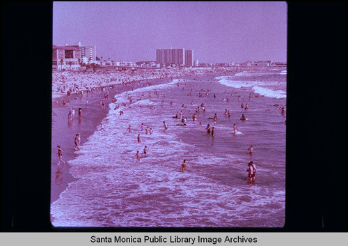 Beach and bathers, Santa Monica Bay