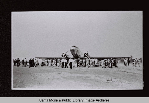 Douglas DC-1 at Clover Field with a crowd of spectators on July 1, 1933, Santa Monica, Calif