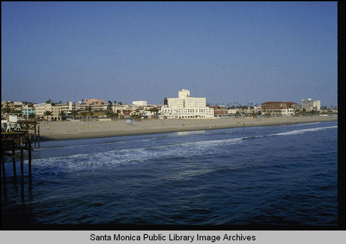 Santa Monica Pier looking toward shore and the Santa Monica Hotel