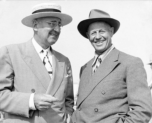 Captain George Watkins (right) and an unidentified man, Santa Monica, Calif