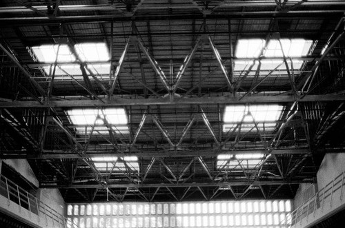 Interior of the Santa Monica Main Library at 1343 Sixth Street gutted for asbestos removal during 1986-87