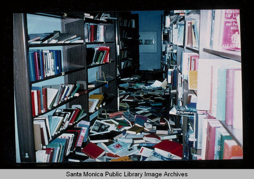 Northridge earthquake, Santa Monica Public Library, Main Library, first floor stacks, January 17, 1994