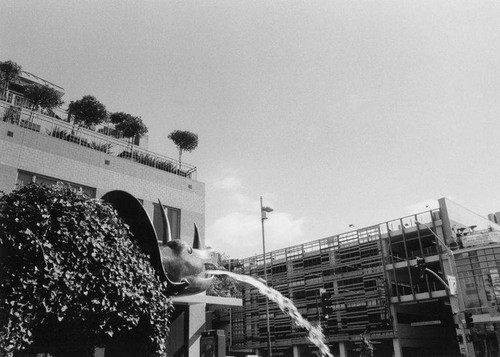 Dinosaur fountain on the Third Street Promenade facing the new Santa Monica Place shopping mall completed August 2010