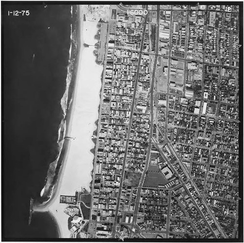 Aerial survey of Santa Monica beaches and coastline north to south from Santa Monica Canyon to the Santa Monica Pier (Image #12, 1 inch=500 feet) flown January 12, 1975
