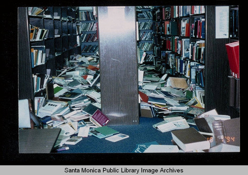 Northridge earthquake, Santa Monica Public Library, Main Library, first floor stacks, January 17, 1994