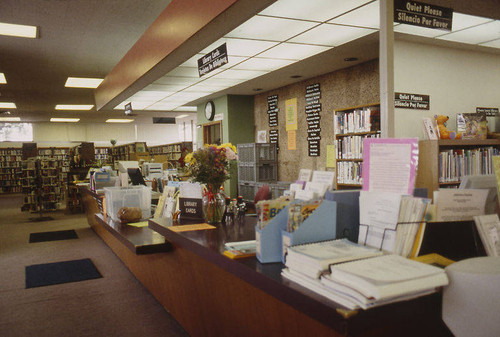 Interior of the original Fairview Avenue Branch Library at 2101 Ocean Park Blvd in Santa Monica before the 2002-03 remodel designed by Architects Killefer Flammang