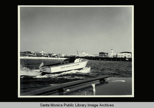 Santa Monica Lifeguard Service power boats at Station near the Santa Monica Pier, August 11, 1954