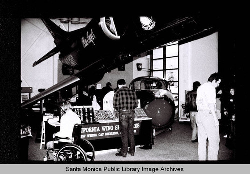 Interior of the Museum of Flying with the Blue Angels plane and California emblems display