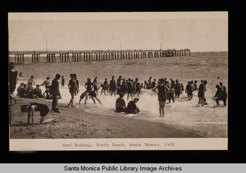 Bathers in the surf on Santa Monica's North Beach