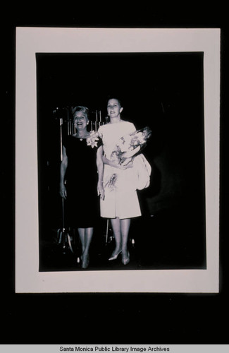 Santa Monica City Council Member Clo Hoover (later Santa Monica Mayor) with Carolyn Farnham at the Stairway of the Stars event, Santa Monica Civic Auditorium