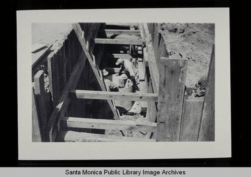 Excavation of the sewage pump plant across from the Santa Monica Pier on April 7, 1948