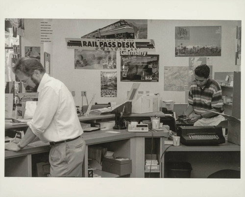 Two men working at Youth Hostel (through Santa Monica Youth Employment and Training program), Santa Monica, Calif