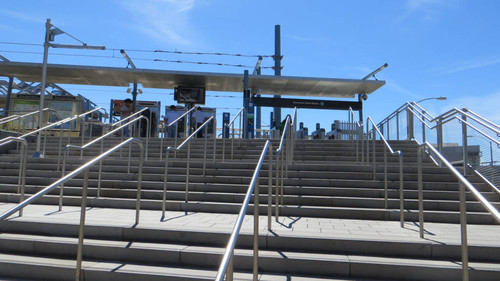 Stairs leading up to platform at Expo Line Downtown Santa Monica station, April 28, 2017