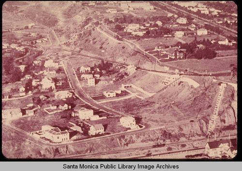 Aerial of Santa Monica Canyon and Adelaide Drive