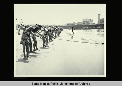 Recreation Department swimming lessons at the beach on July 7, 1949