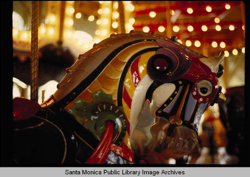 Merry-go-round horses at night on the Santa Monica Pier