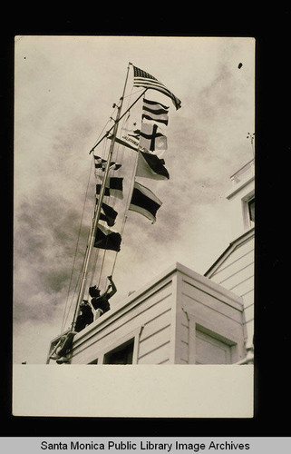 Signal flags and the Harbor Office on the Santa Monica Pier