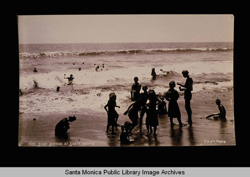 Swimmers at the beach, Santa Monica, Calif