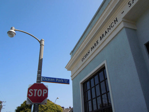 Ocean Park Branch Library fascia signage facing Second Street, at the corner of Ocean Park Blvd., installed April 18, 2011