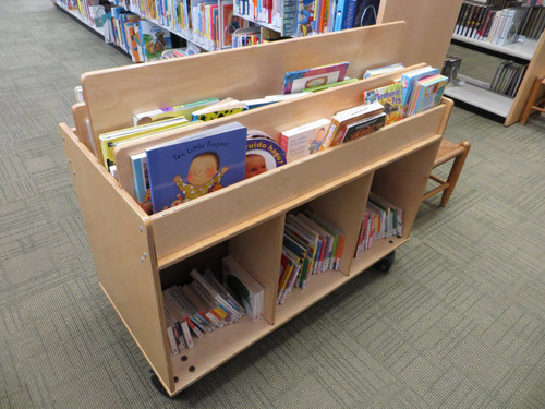 Cart of children's books in the Fairview Branch Library (2101 Ocean Park Blvd.), May 2, 2014, Santa Monica, Calif