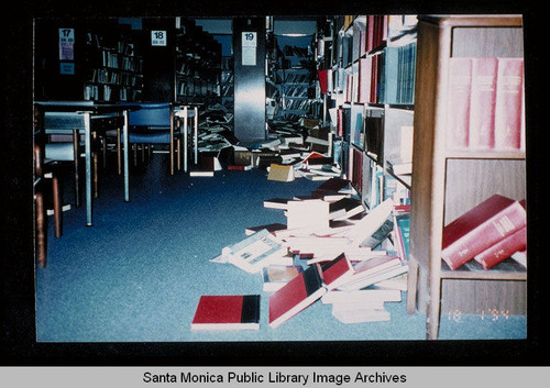 Northridge earthquake, Santa Monica Public Library, Main Library, first floor stacks, January 17, 1994