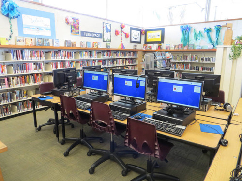 Public computers in the youth services area in the Fairview Branch Library (2101 Ocean Park Blvd.), May 2, 2014, Santa Monica, Calif