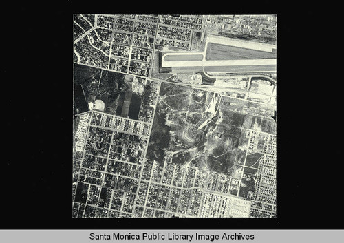 Aerial map of Santa Monica City flown by Pacific Air Industries on April 1, 1950 showing Clover Field and streets south of the Airport