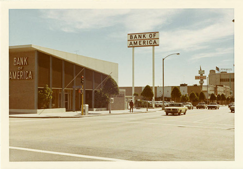 East side of Fourth Street (1300 block), looking south from Arizona Ave. on Febuary 14, 1970. Bank of America can be seen