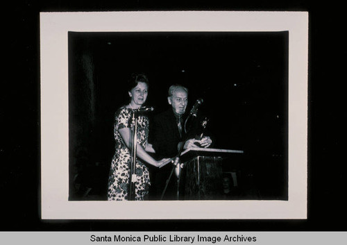 Stairway of the Stars Award recipient, Stanton MacDonald-Wright, with Carolyn Bartlett Farnham at the Santa Monica Civic Auditorium