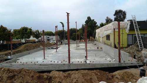 Foundation construction looking from the east, Pico Branch Library, March 28, 2013, Santa Monica, Calif