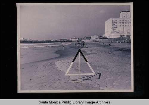 Tide studies with high tide markers looking north to the Santa Monica Pier (shoreward targets are the 1921 mean high tide line) with tide 3.3 feet on January 26, 1939 at 12:03 PM