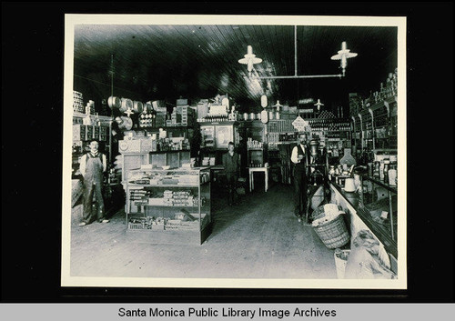 Interior of James R. Snow's grocery at Second and Hill Streets in Ocean Park, Calif