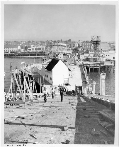 View of Pacific Ocean Park under construction from the west end of Ocean Park Pier, November, 1957