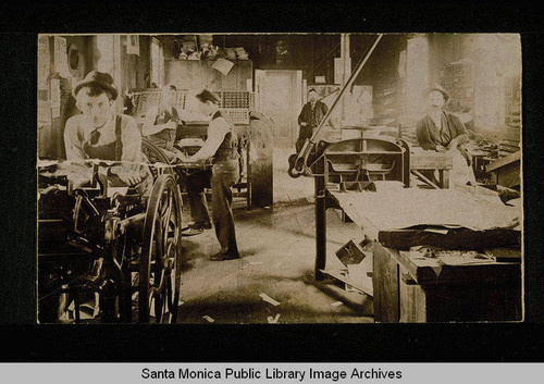 Interior view of the Santa Monica Evening Outlook newspaper print shop