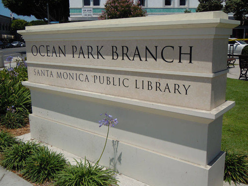 Ocean Park Branch Library monument signage at the corner of Ocean Park Blvd. and Main Street, installed April 18, 2011